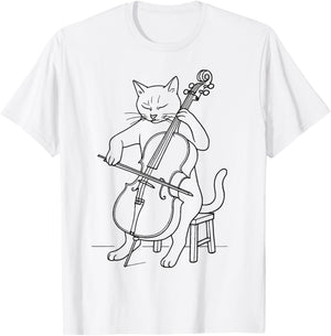 Funny Cat Playing Cello Musician Music Musical Instrument T-Shirt - T-Shirt | White