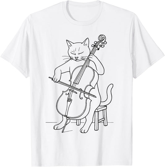 Funny Cat Playing Cello Musician Music Musical Instrument T-Shirt - T-Shirt | White