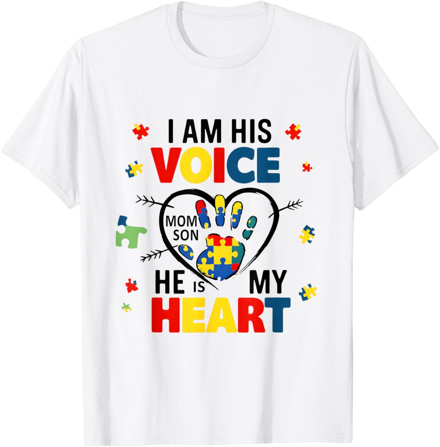 I'm His Voice He Is My Heart Autism Awareness T-Shirt - T-Shirt | White