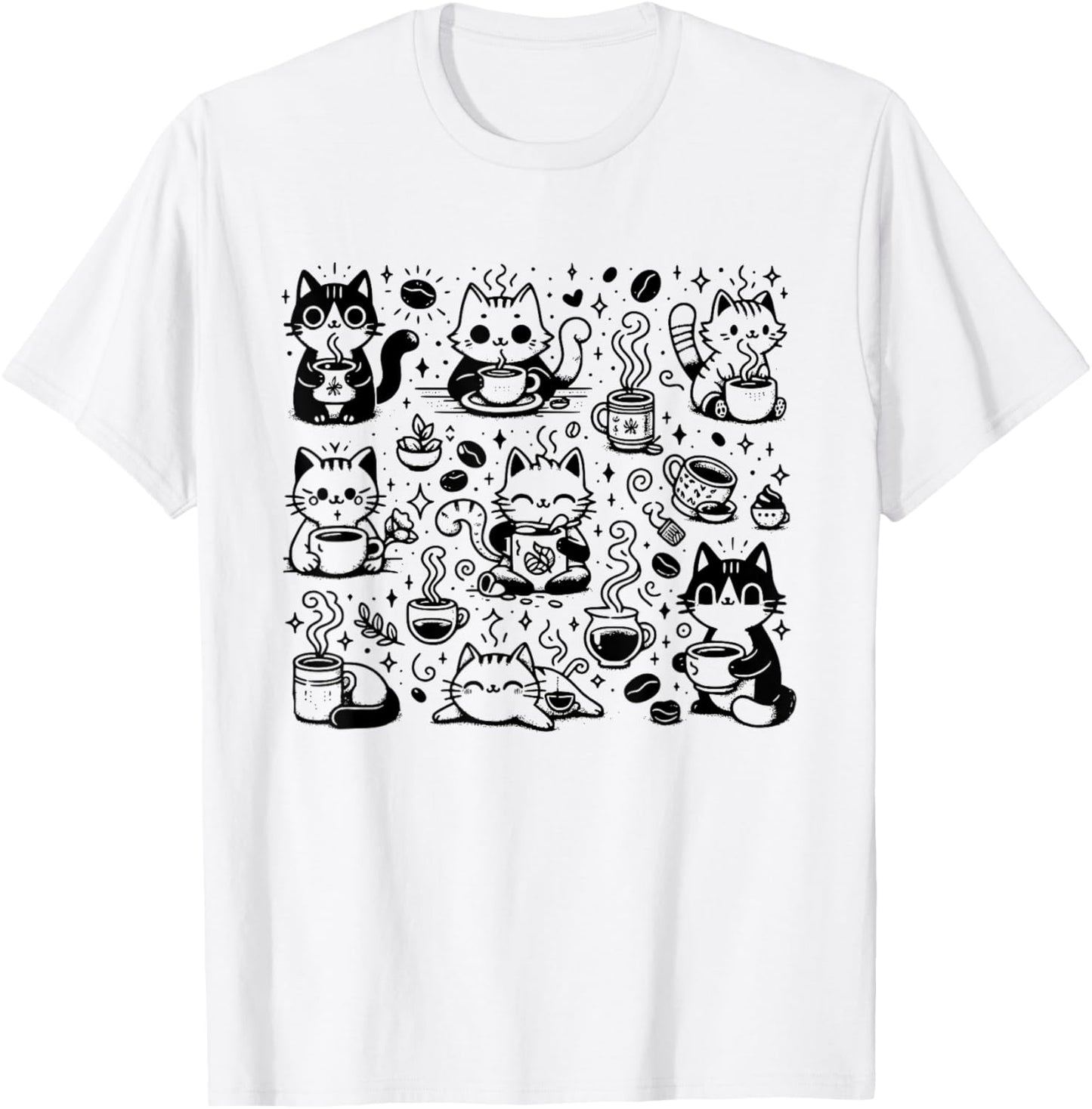 Funny Cats and Coffee T-Shirt - T-Shirt | White