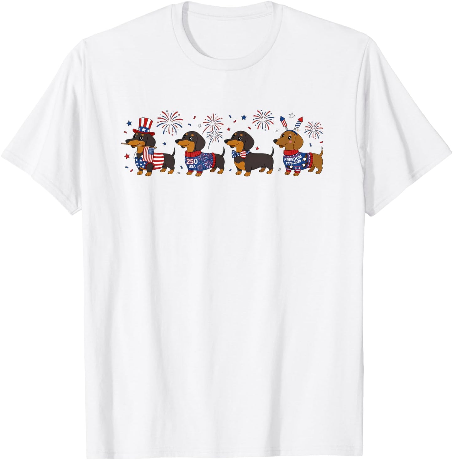 Dachshund Weiner Dog 4th of July US American Flag Patriotic T-Shirt - T-Shirt | White