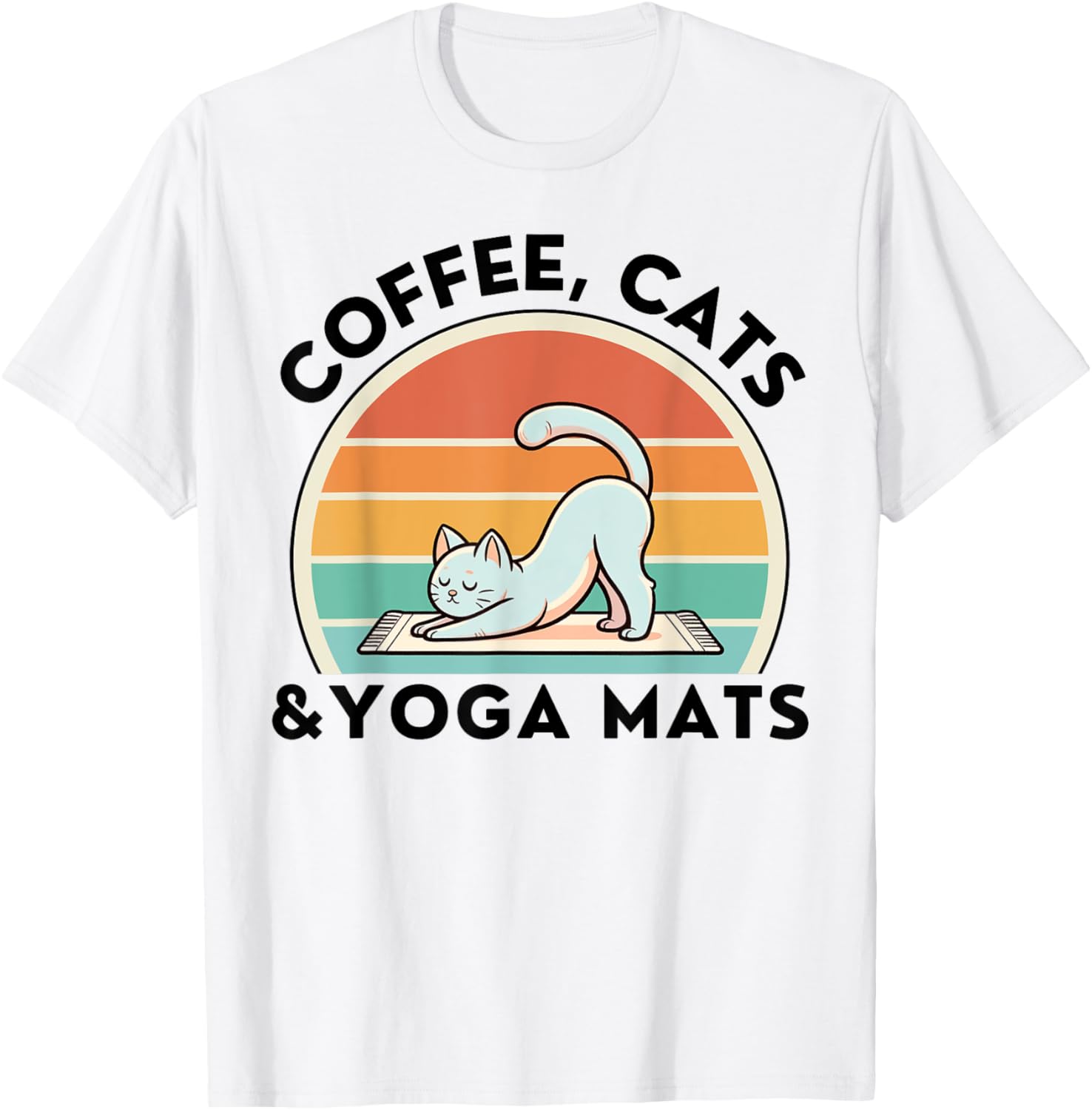 Coffee Cats And Yoga Mats Meditation Women Men T-Shirt - T-Shirt | White