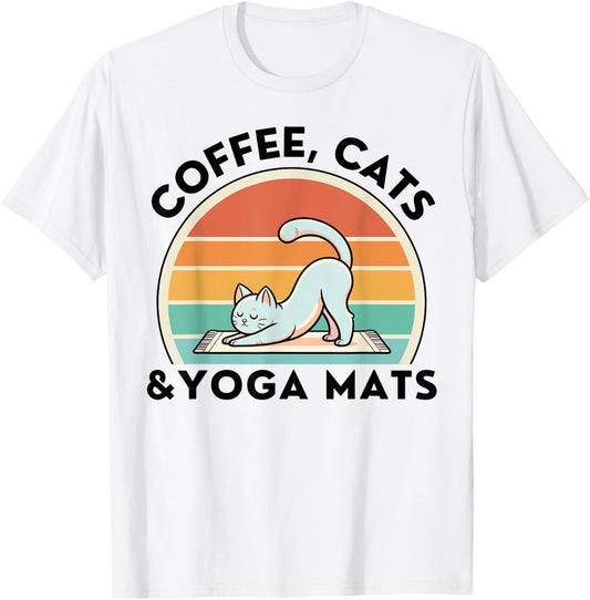 Coffee Cats And Yoga Mats Meditation Women Men T-Shirt - T-Shirt | White