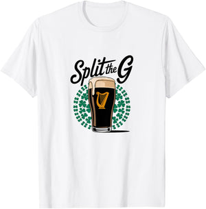 Irish Beer Split The G Shamrock Pint T-Shirt - T-Shirt | White