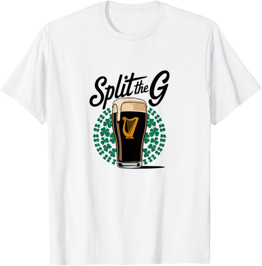 Irish Beer Split The G Shamrock Pint T-Shirt - T-Shirt | White