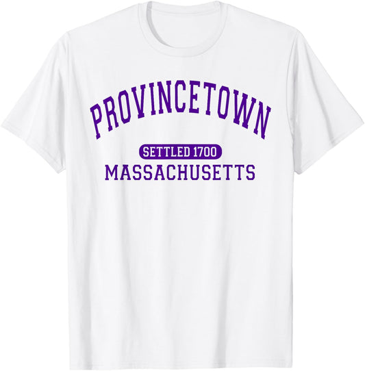 Provincetown Massachusetts Settled 1700 Retro Arched Purple T-Shirt - T-Shirt | White