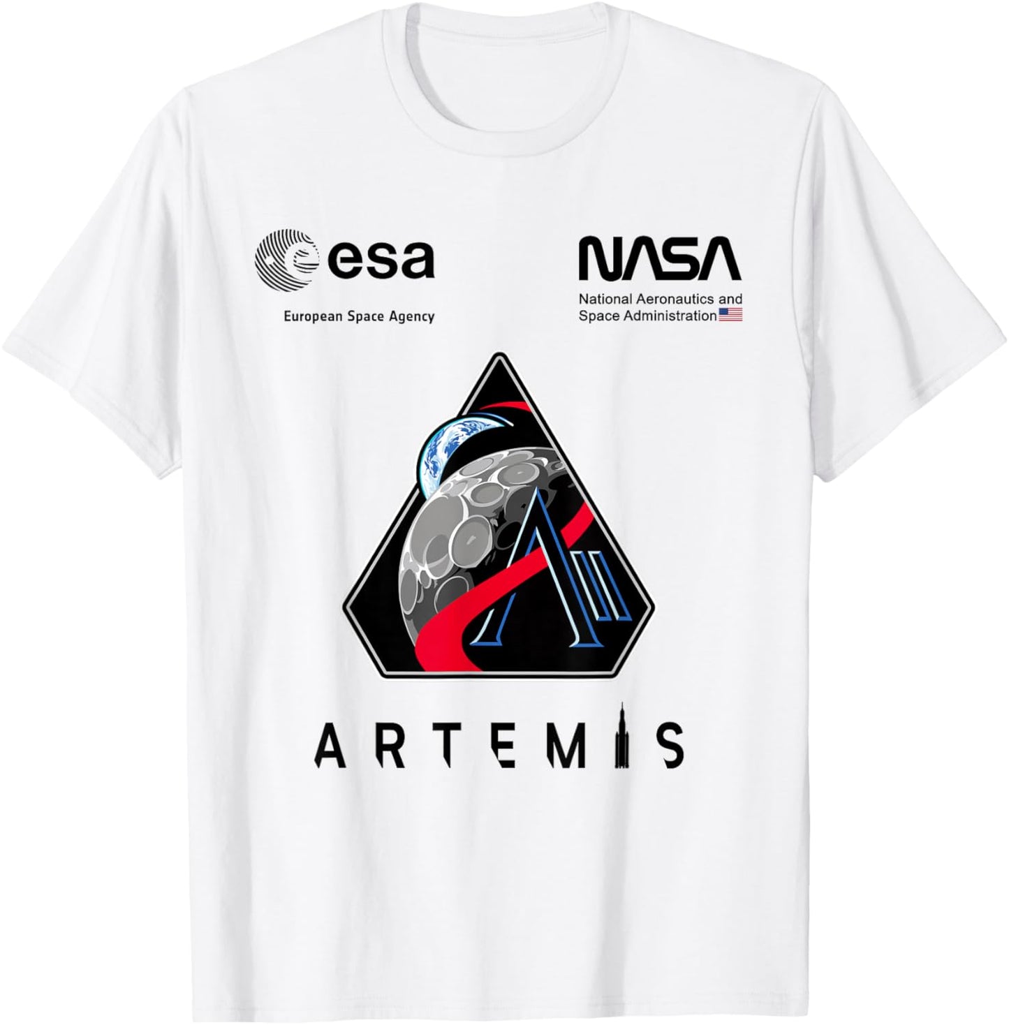 NASA Artemis II Mission Patch Worm und ESA Logo T-Shirt - T-Shirt | White