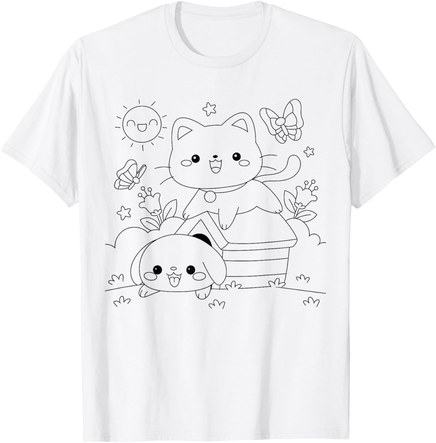 Cat with dog to paint and color T-Shirt - T-Shirt | White