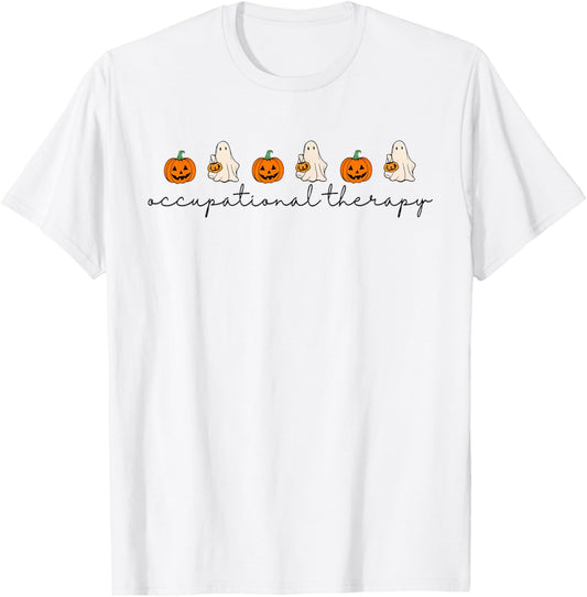 Halloween Occupational Therapy Cute Ghost Pumpkin OT Gift T-Shirt - T-Shirt | White