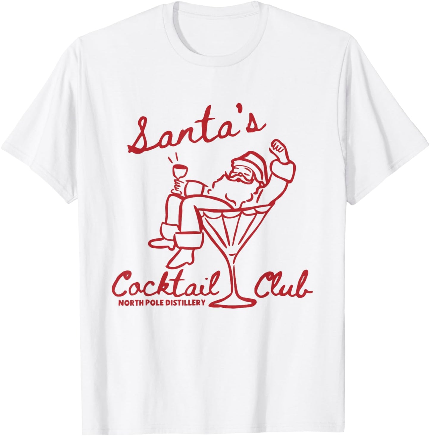 Santa's Cocktail Club North Pole Distillery T-Shirt - T-Shirt | White
