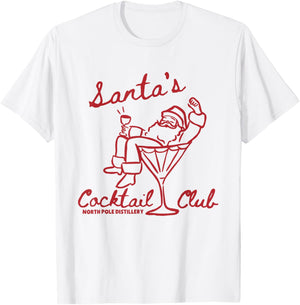 Santa's Cocktail Club North Pole Distillery T-Shirt - T-Shirt | White
