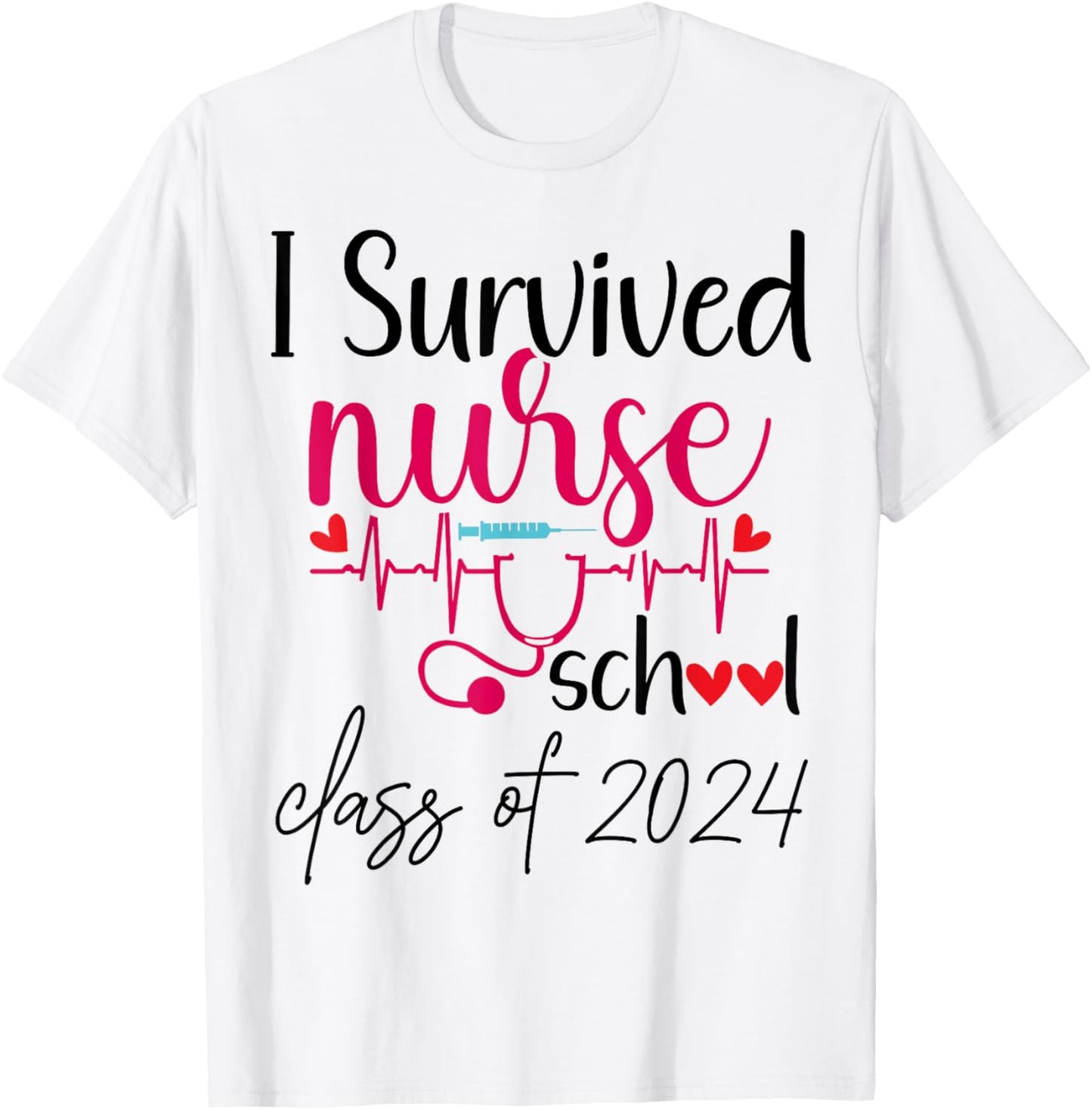 I Survived Nursing School 2024 RN ER Nurse Graduation T-Shirt - T-Shirt | White