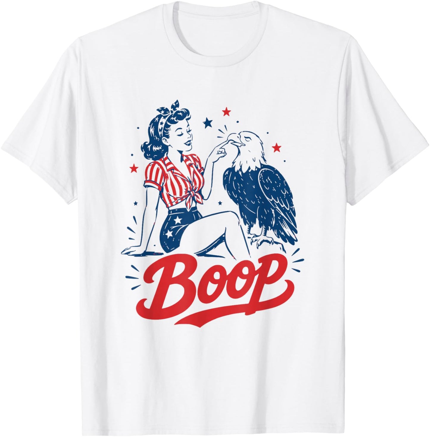 Boop Vintage USA Girl and Eagle Funny Patriotic Retro Art T-Shirt - T-Shirt | White