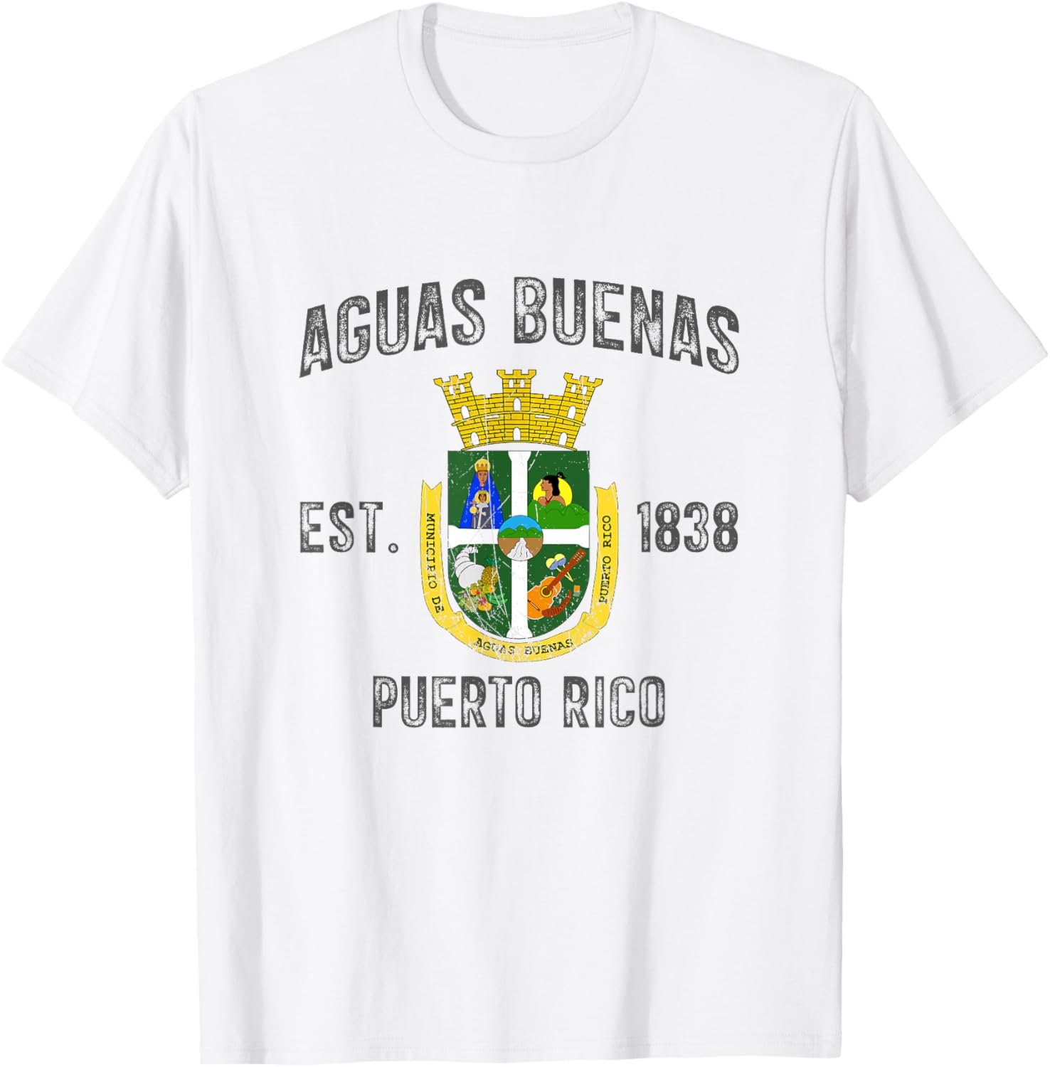 Vintage Aguas Buenas EST.1838 Puerto Rico Flag Design T-Shirt - T-Shirt | White
