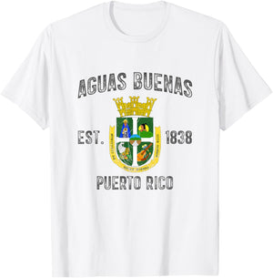 Vintage Aguas Buenas EST.1838 Puerto Rico Flag Design T-Shirt - T-Shirt | White