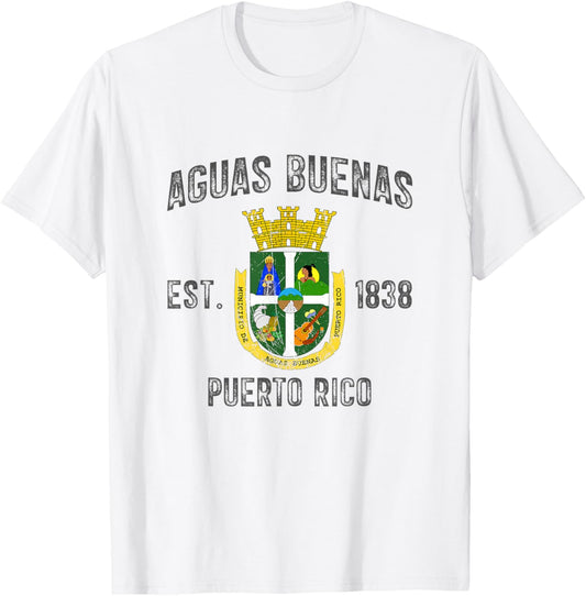 Vintage Aguas Buenas EST.1838 Puerto Rico Flag Design T-Shirt - T-Shirt | White