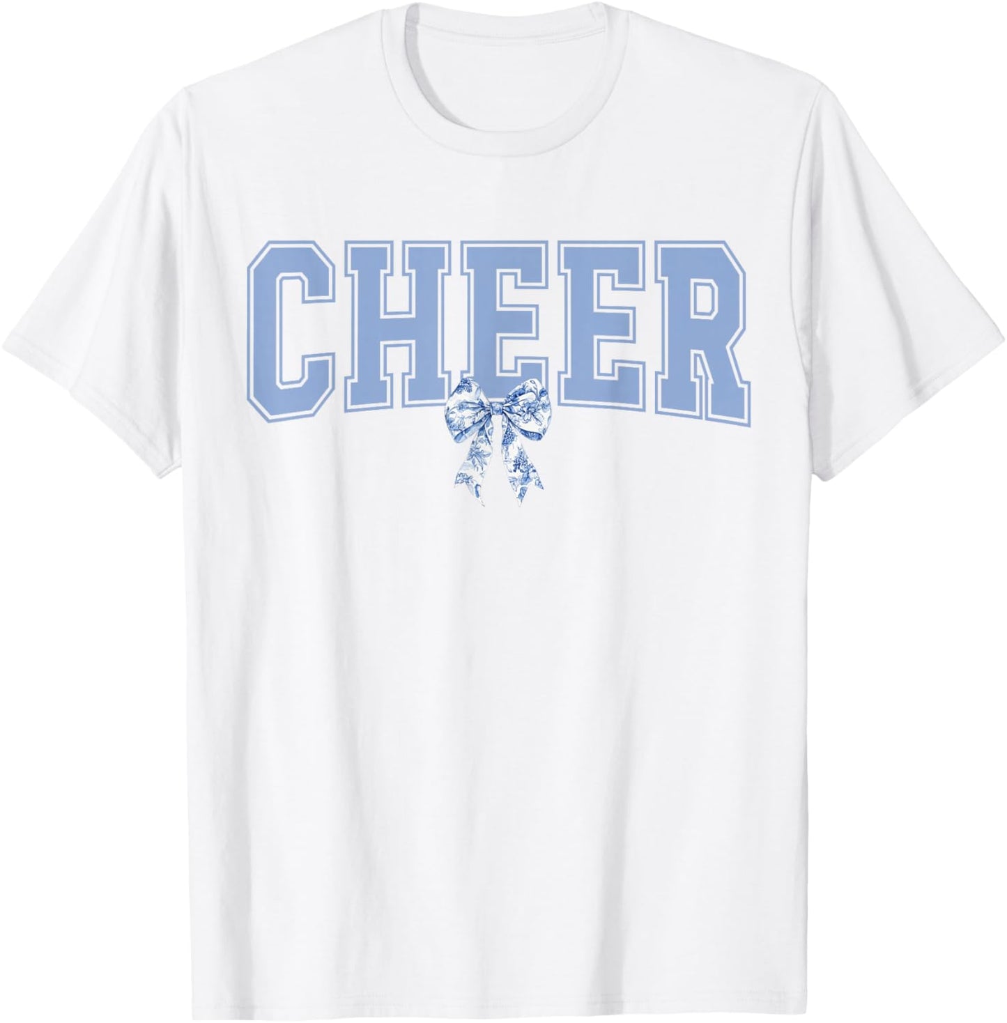 Cheer Mom Coquette Floral Toile Blue Bow Sport Cheerleader T-Shirt - T-Shirt | White