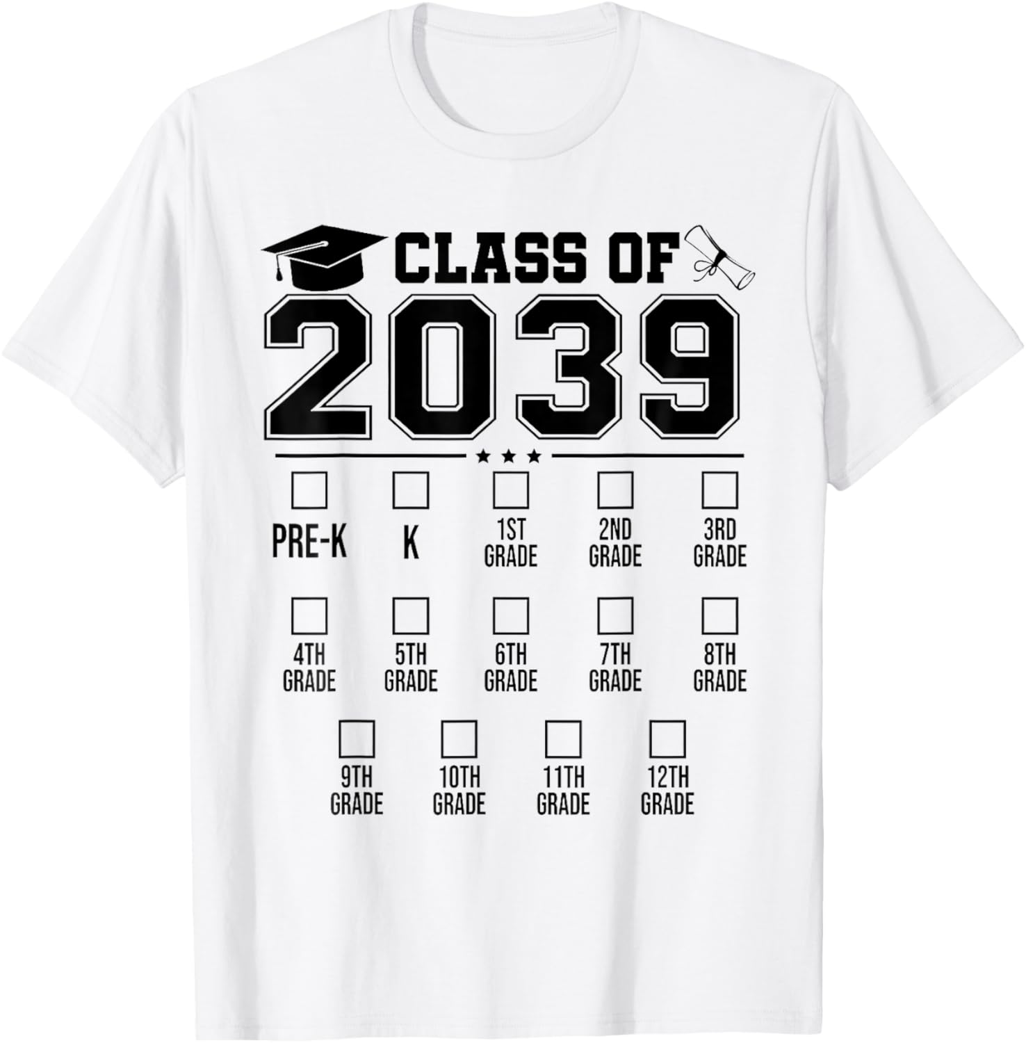 Class of 2039 Checklist Pre-K 12th Grade Graduation 2039 T-Shirt - T-Shirt | White