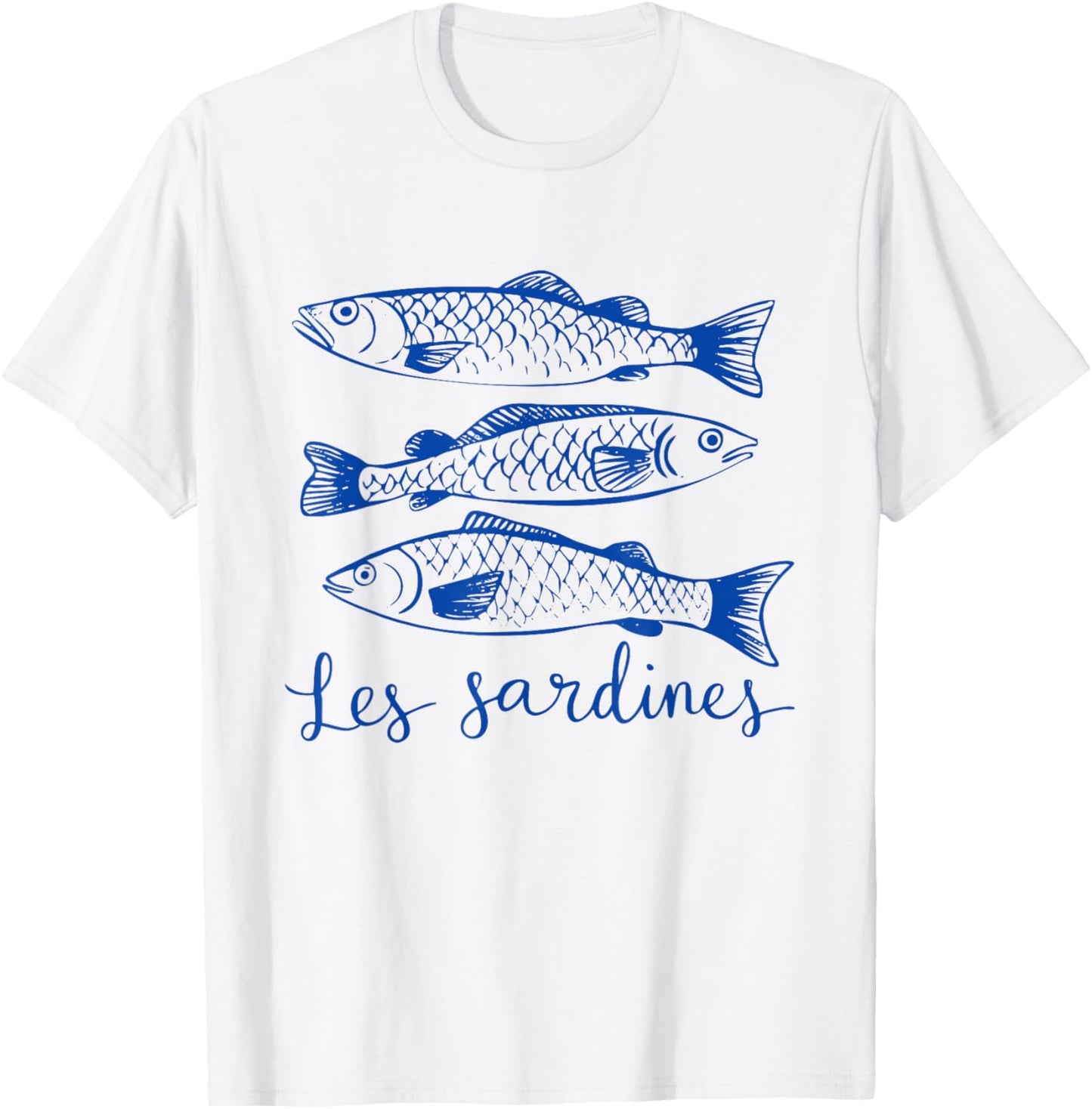 Les Sardines Themed Vintage Fish Illustration T-Shirt - T-Shirt | White