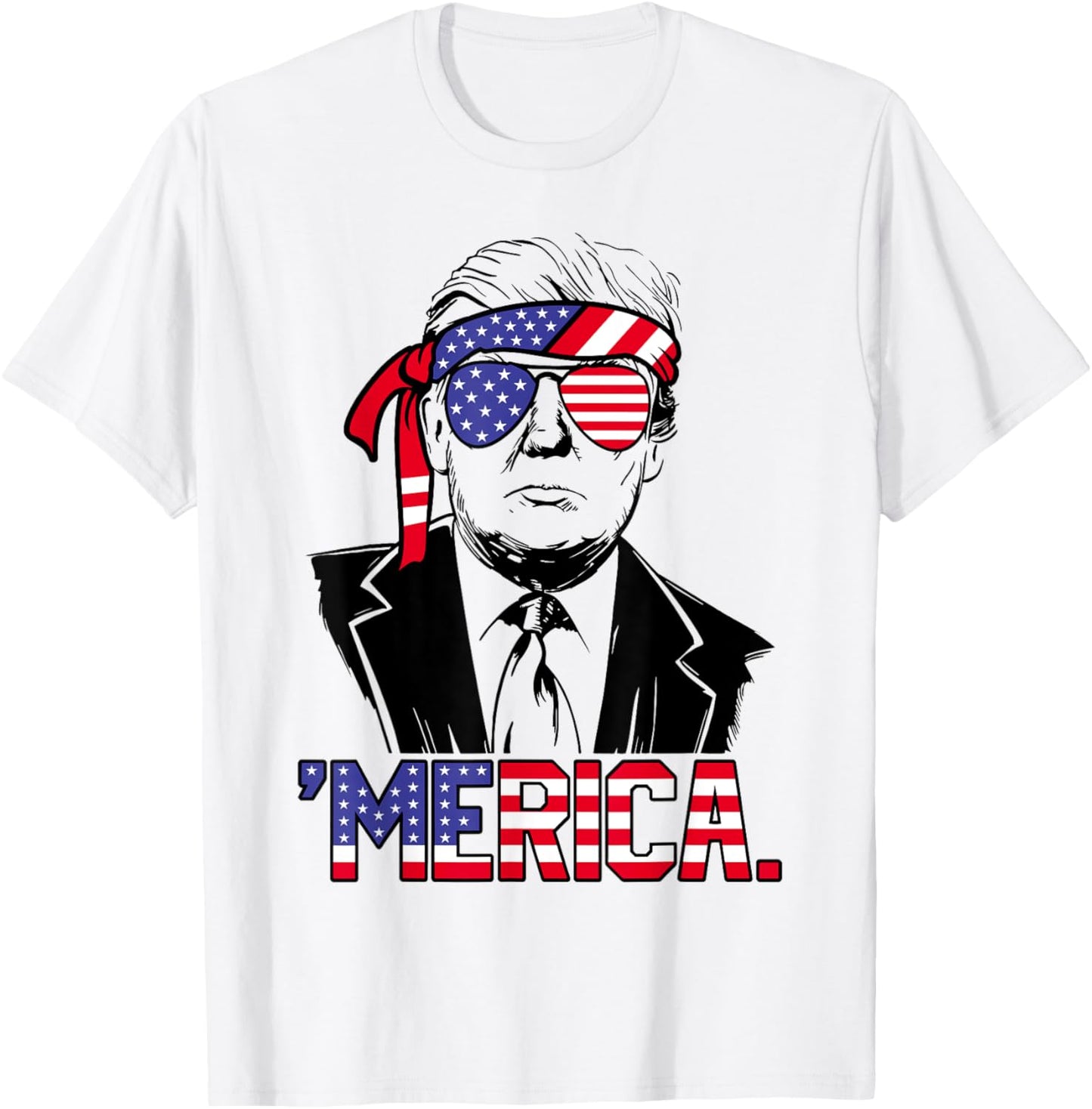 'MERICA TRUMP Happy 4th Of July Trump American Flag T-Shirt - T-Shirt | White
