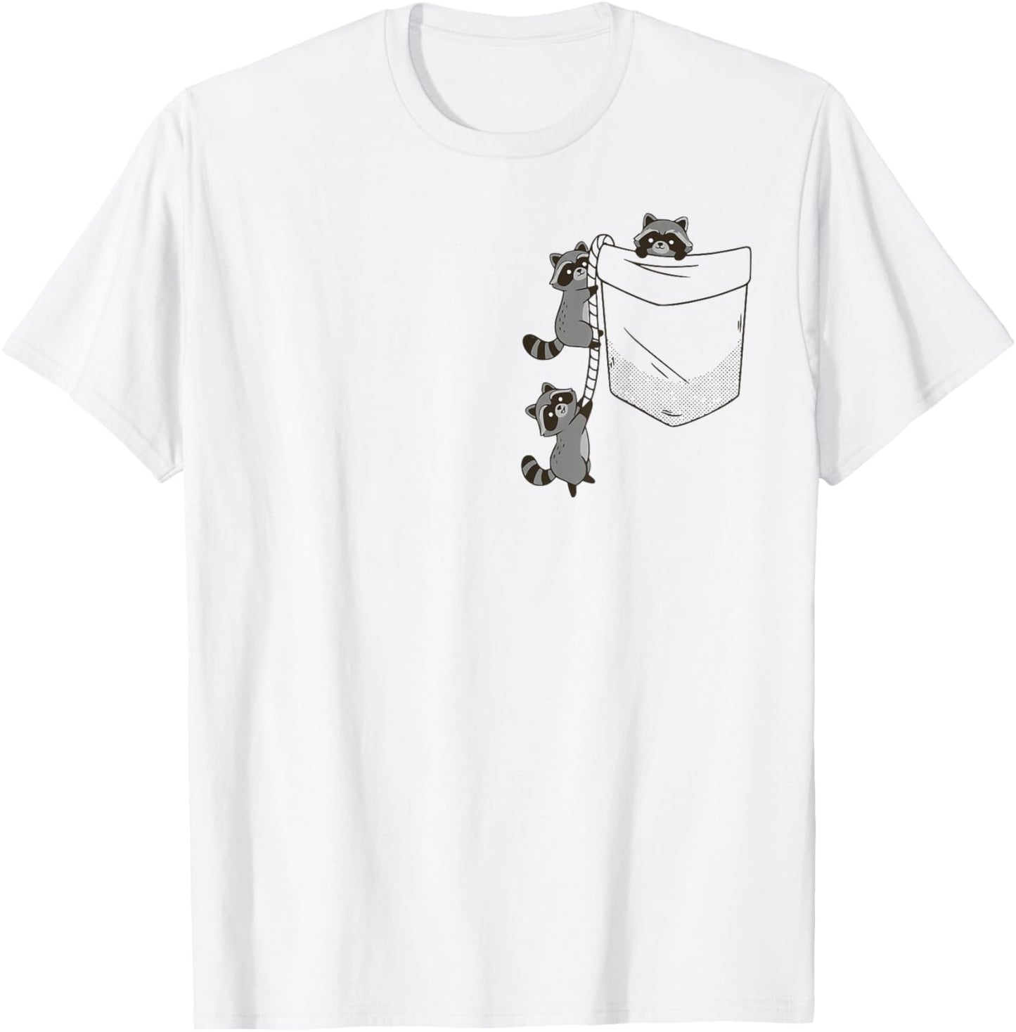 Cute Raccoons Climbing into Pocket Fun Design T-Shirt - T-Shirt | White