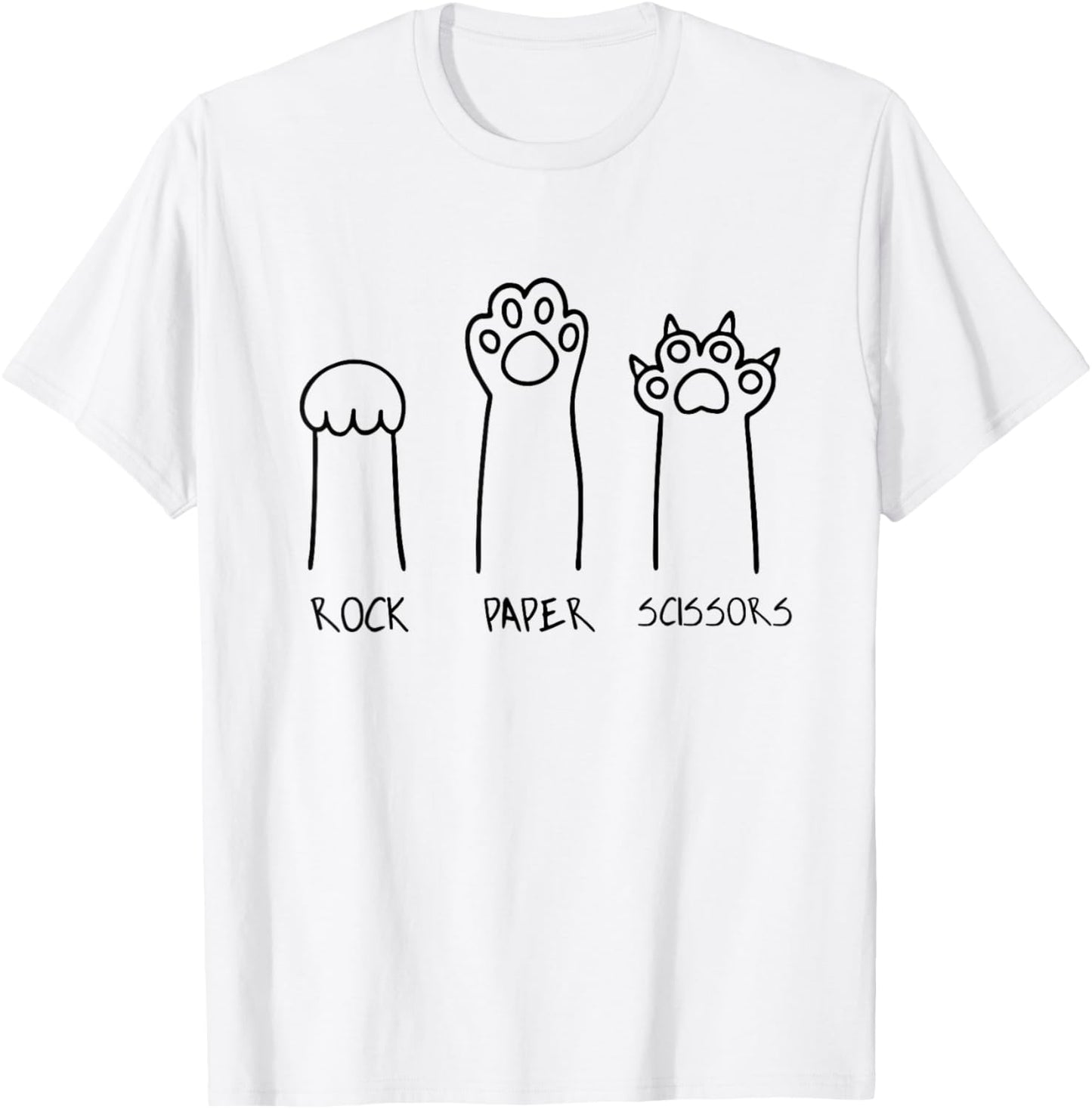 Rock Paper Scissors Hand Game Cute Paw Funny Cat Introvert T-Shirt - T-Shirt | White