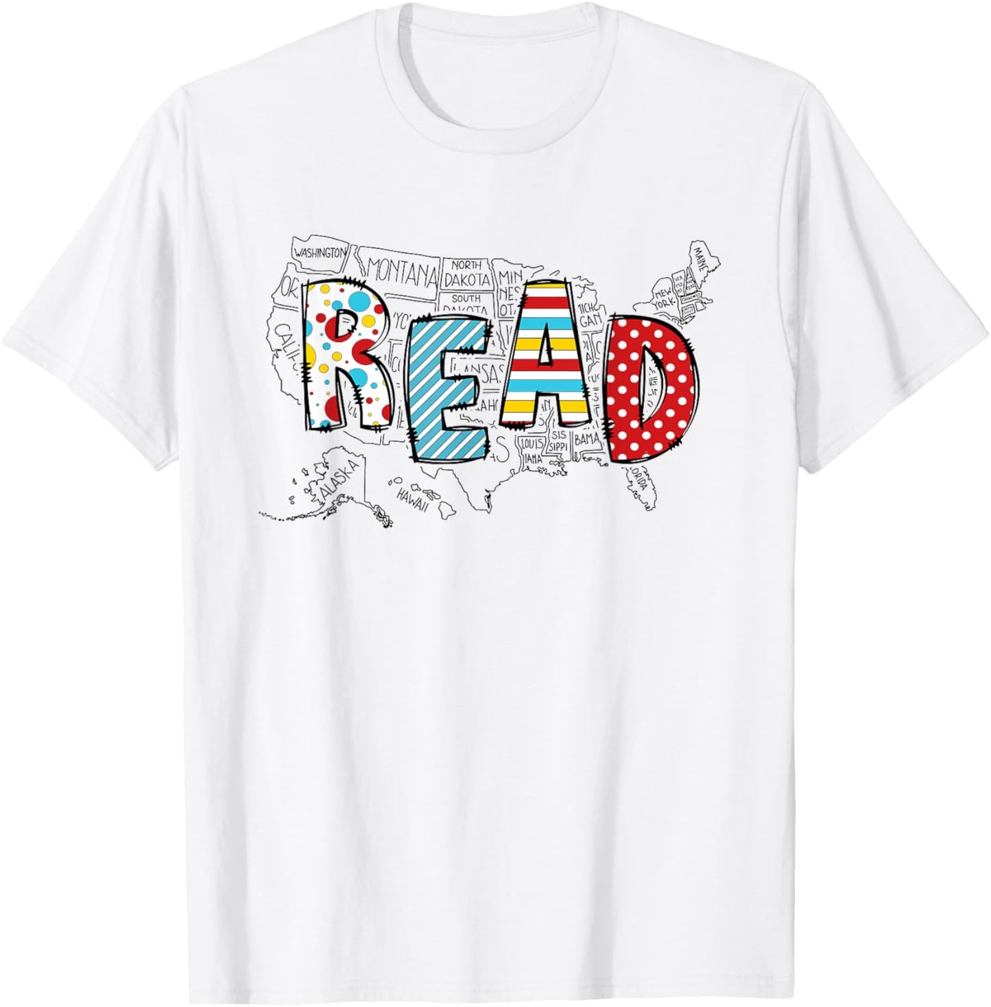 National Read America Red And White Stripe Animated Cat T-Shirt - T-Shirt | White