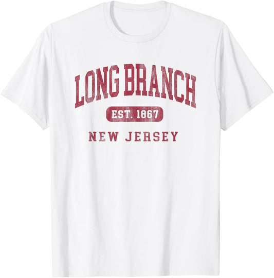 Long Branch New Jersey Vintage Established Beach Souvenir T-Shirt - T-Shirt | White