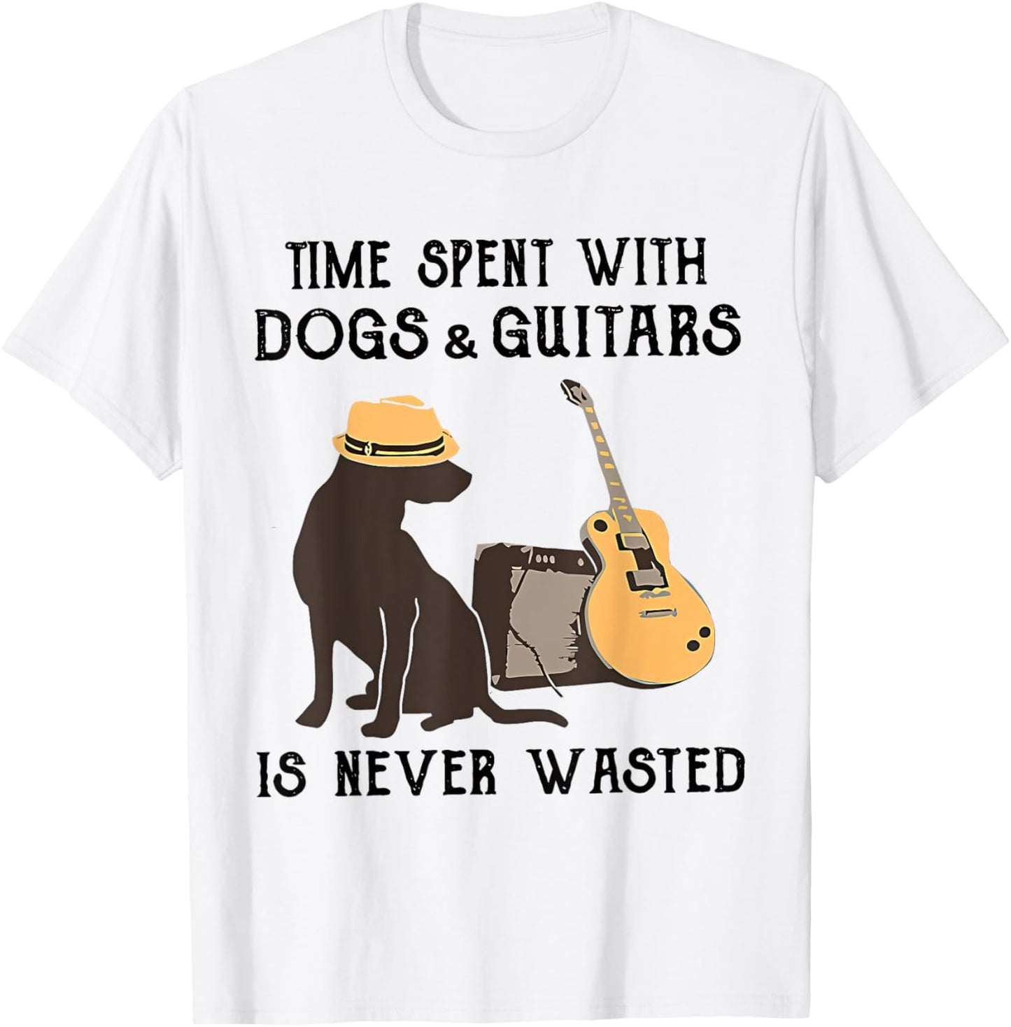 Time Spent with Dog and Guitars is Never Wasted Saying Women Girls Kids T-Shirt - T-Shirt | White