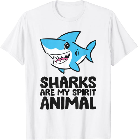Funny Shark Lover Sharks Are My Spirit Animal T-Shirt - T-Shirt | White