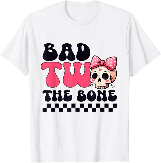 Bad Two The Bone Cute 2nd Toddler Halloween Birthday Girls T-Shirt - T-Shirt | White