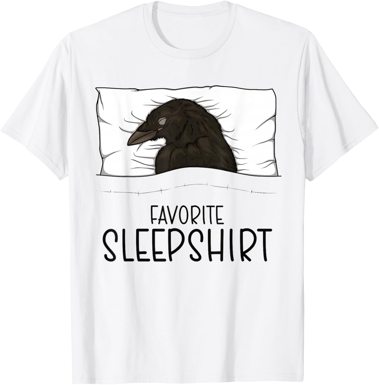 Favorite Sleepshirt Crow, Napping Raven Pajama T-Shirt - T-Shirt | White