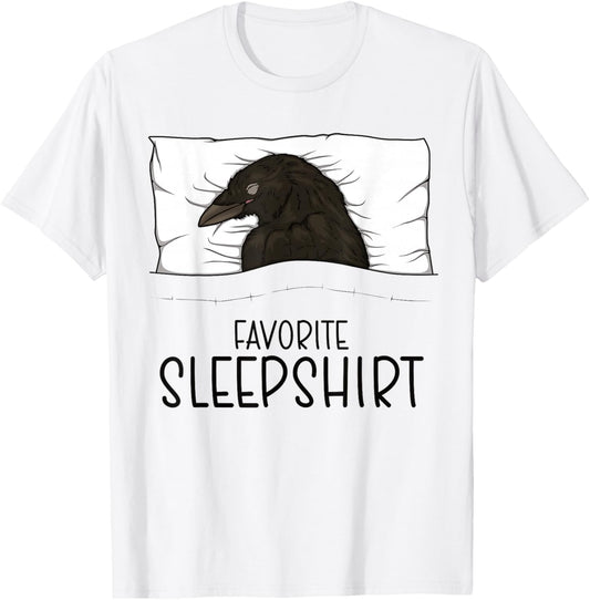 Favorite Sleepshirt Crow, Napping Raven Pajama T-Shirt - T-Shirt | White