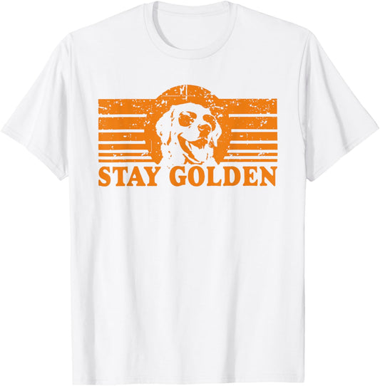 Stay Golden Golden Retriever Retro Sunset Dog Design T-Shirt - T-Shirt | White