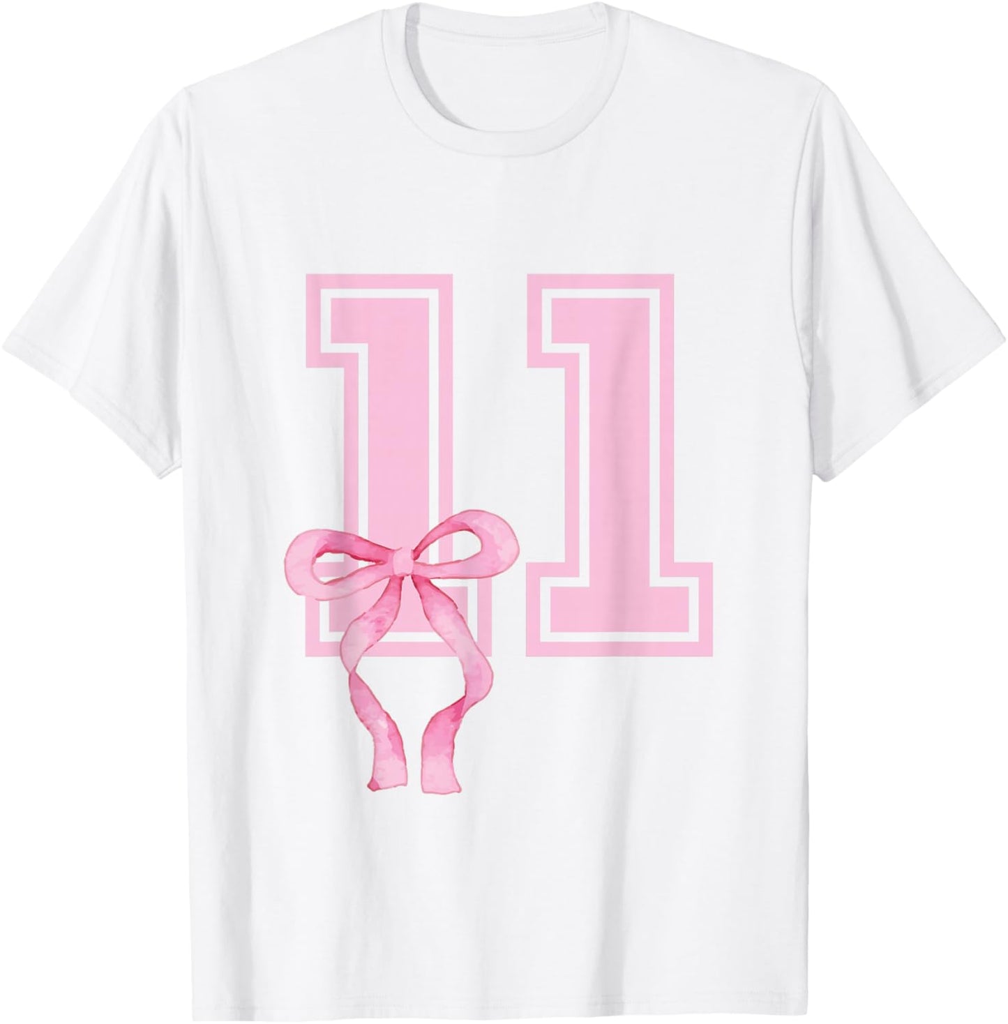 11 Year Old Birthday Girl Coquette Pink Bow Aesthetic T-Shirt - T-Shirt | White