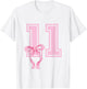 11 Year Old Birthday Girl Coquette Pink Bow Aesthetic T-Shirt - T-Shirt | White