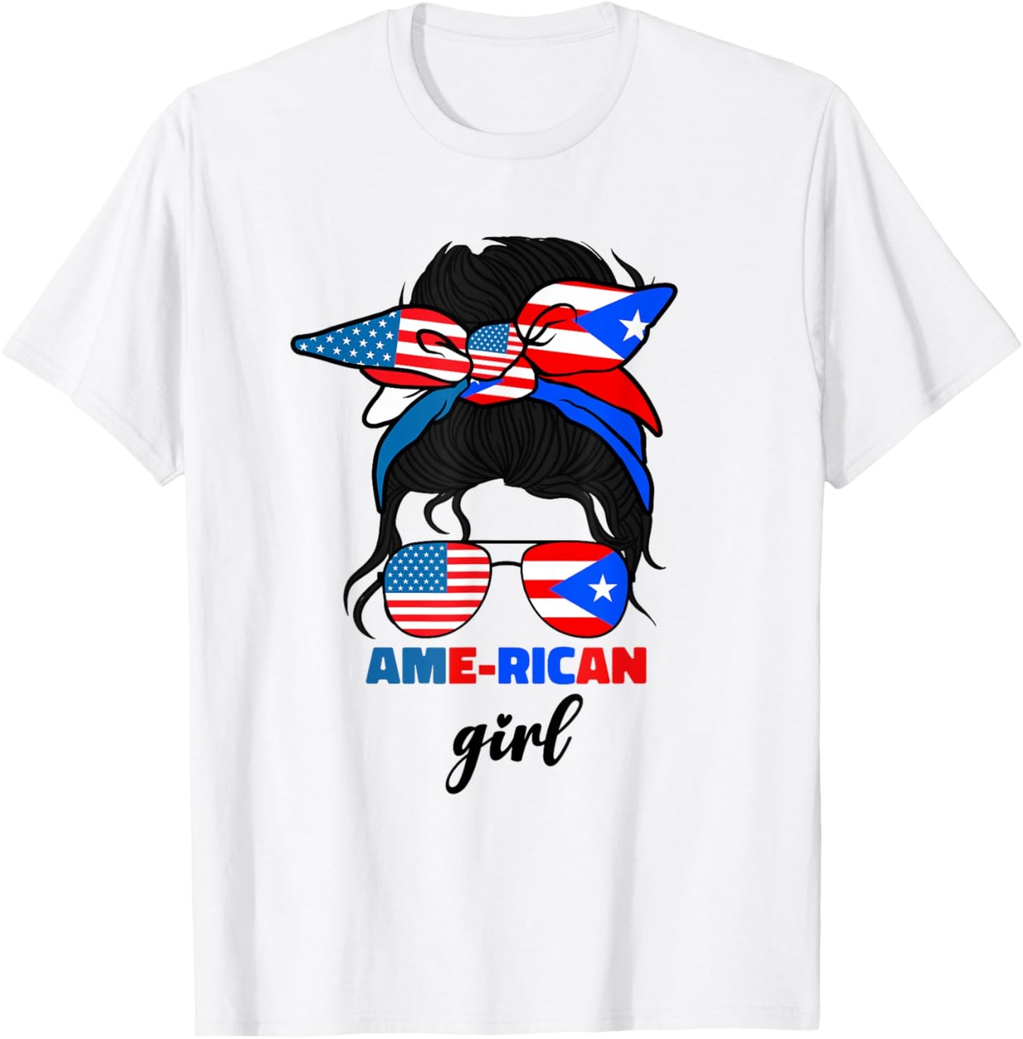 Half American And Puerto Rican Rico Flag Mix Girl Ame Rican T-Shirt - T-Shirt | White