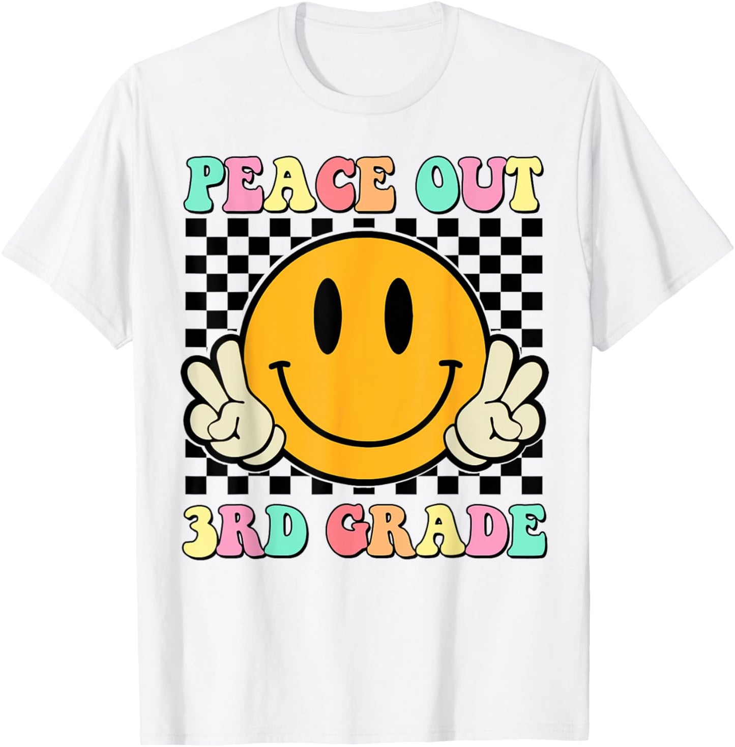 Peace Out 3rd Grade Teacher Retro Smile Last Day Of School T-Shirt - T-Shirt | White