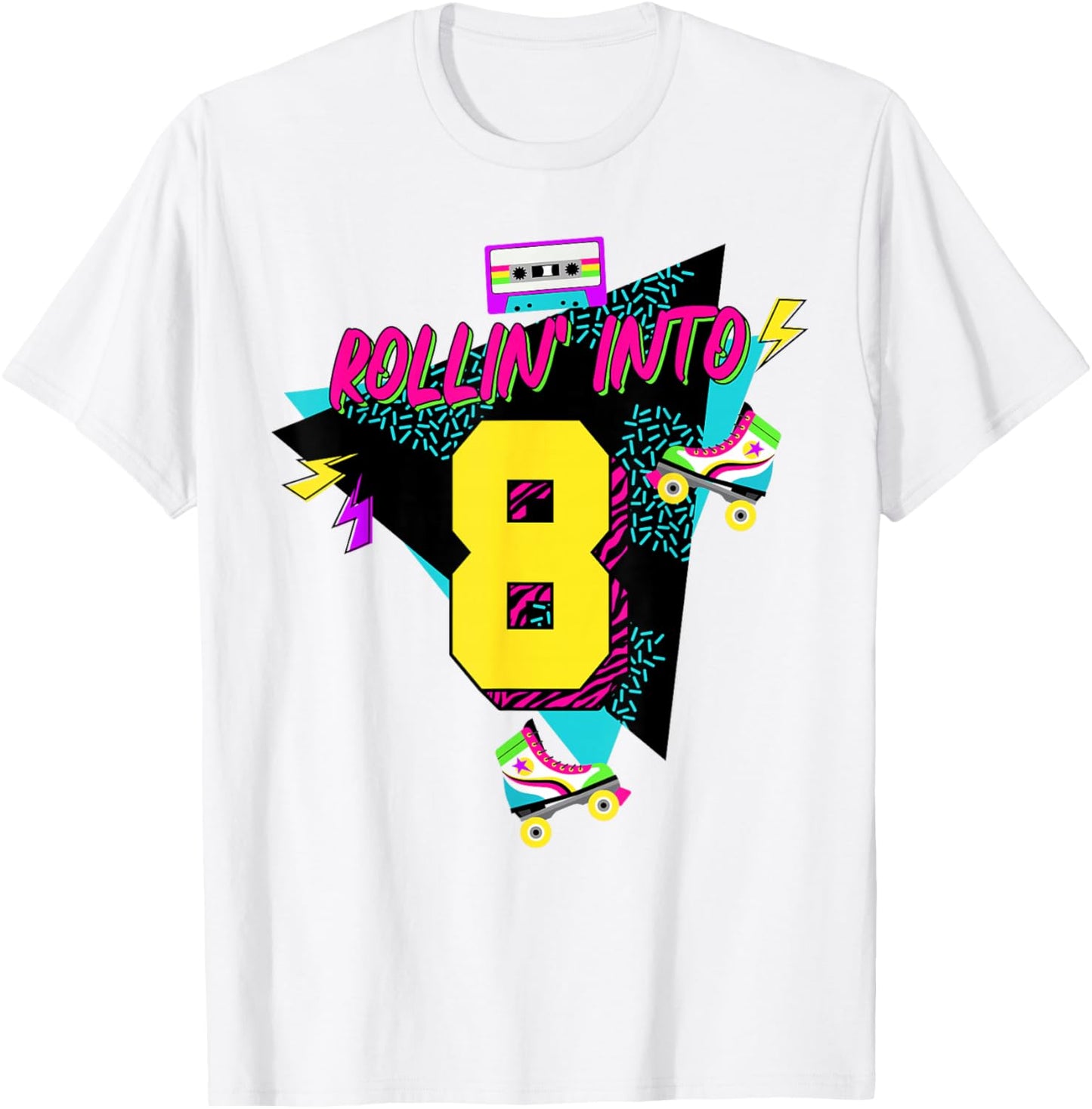 Rolling Into 8 Years Old Roller Skating Girl 8th Birthday T-Shirt - T-Shirt | White