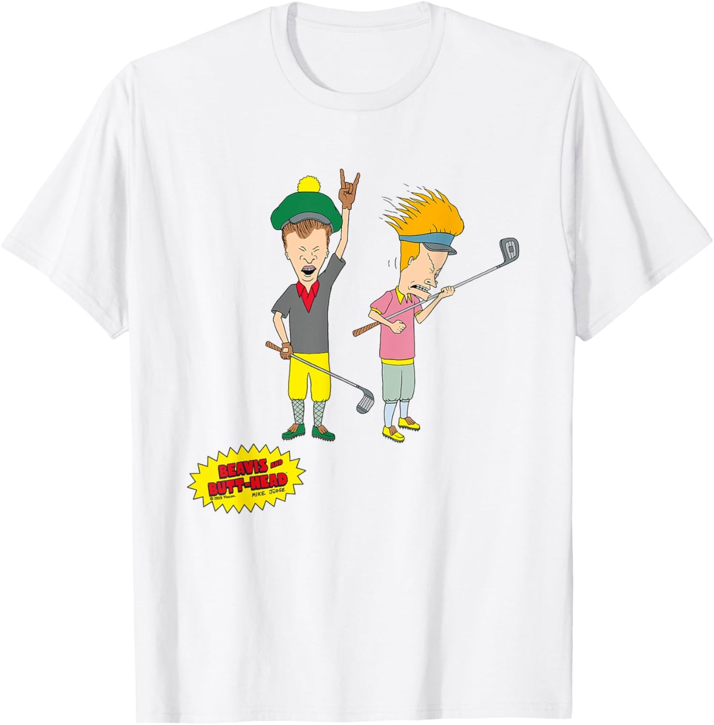 Beavis & Butt-Head Golfers Rocking Out Devil Horns Golf T-Shirt - T-Shirt | White