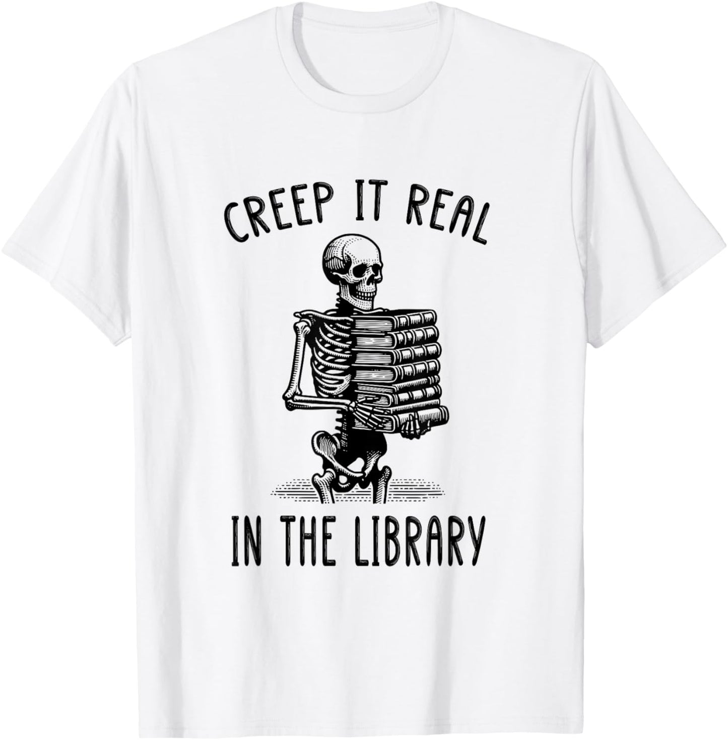 Funny Halloween Skeleton Pun Book Lover Library Joke T-Shirt - T-Shirt | White