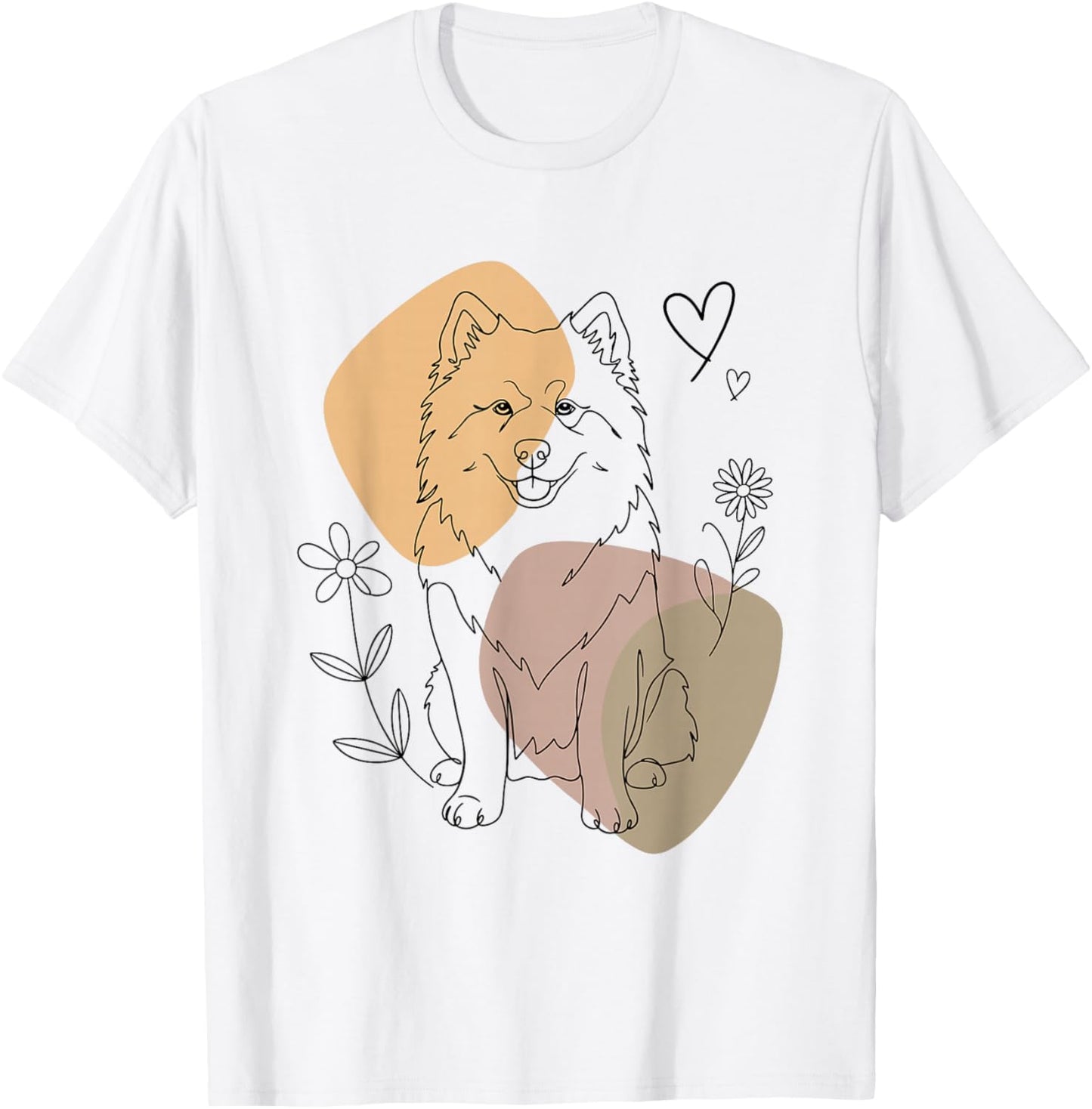 Line Art Samoyed Minimalist T-Shirt - T-Shirt | White