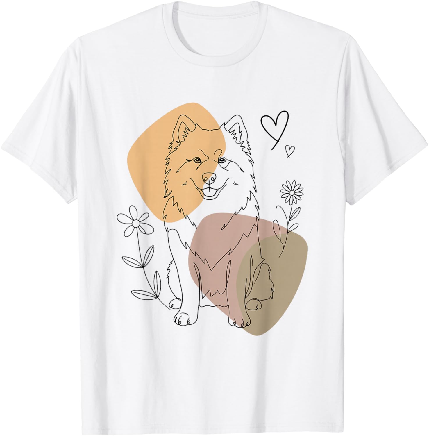 Line Art Samoyed Minimalist T-Shirt - T-Shirt | White
