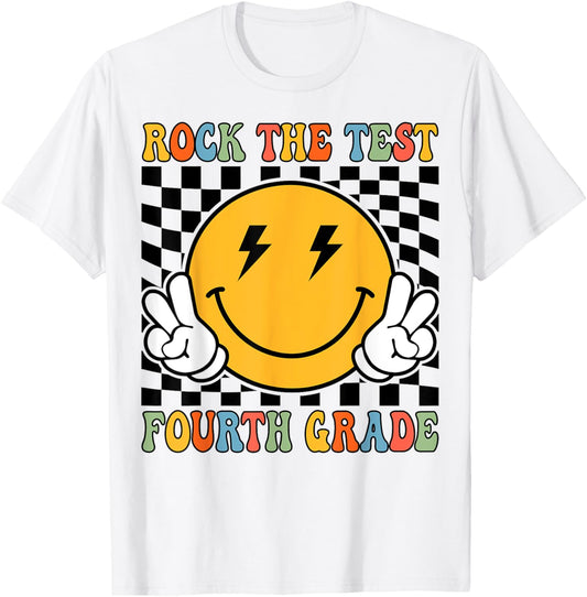 Rock The Test Day 4th Grade Teacher Fourth Grade Testing Day T-Shirt - T-Shirt | White