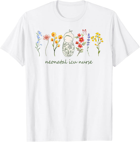 Nicu Nurse Floral NICU Boho Neonatal Intensive Care Nurse T-Shirt - T-Shirt | White