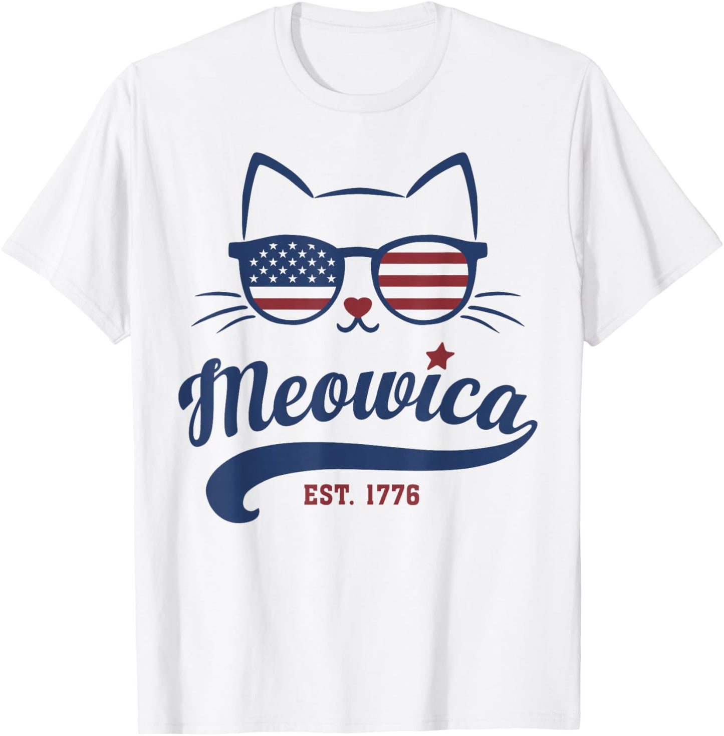 Meowica Cat Cute 4th of July USA T-Shirt - T-Shirt | White