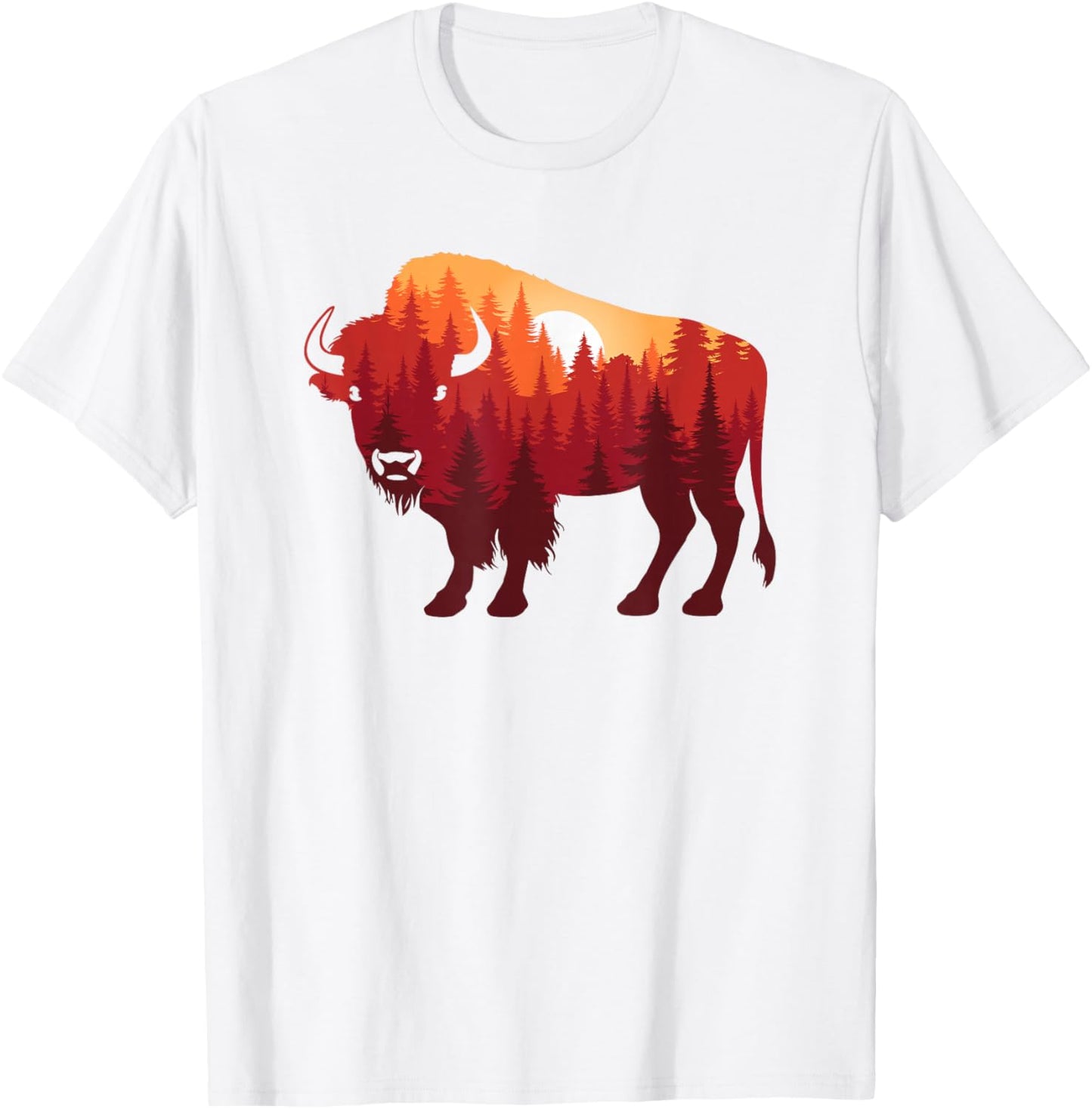 Buffalo Landscape Pine Tree Nature Bison Men Women T-Shirt - T-Shirt | White