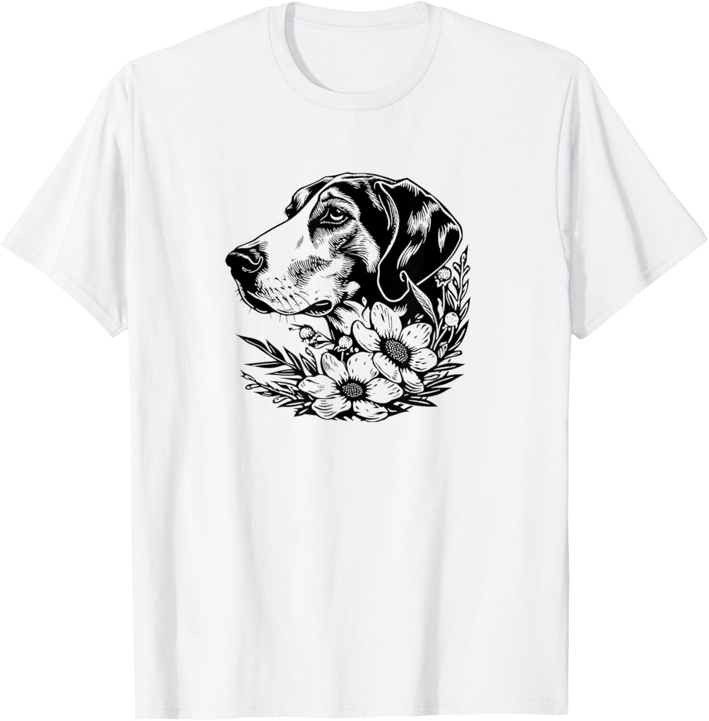 Cute Floral Illustration Art American Foxhound Lover T-Shirt - T-Shirt | White