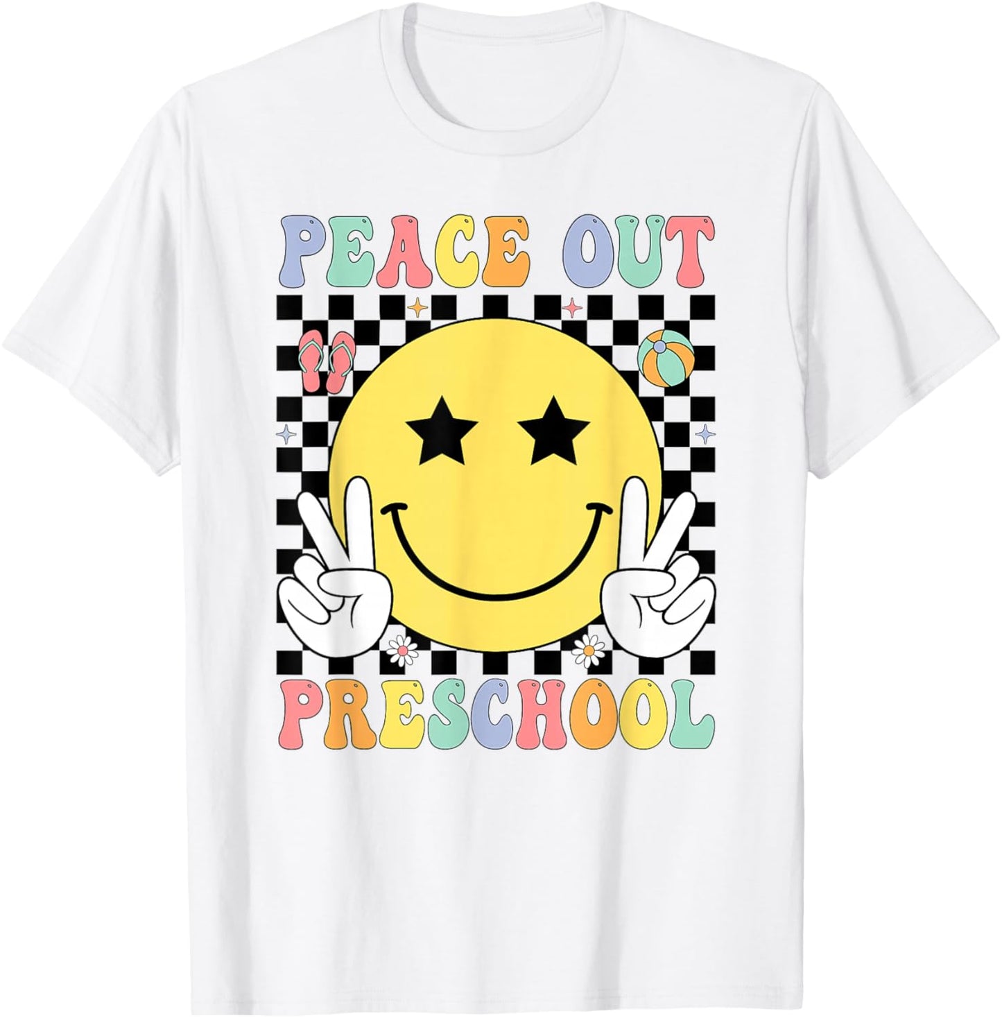 Peace Out Preschool Graduation Smile Face Last Day School T-Shirt - T-Shirt | White