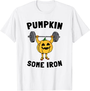 Pumpkin Some Iron Funny Halloween Gym Workout Lifting T-Shirt - T-Shirt | White